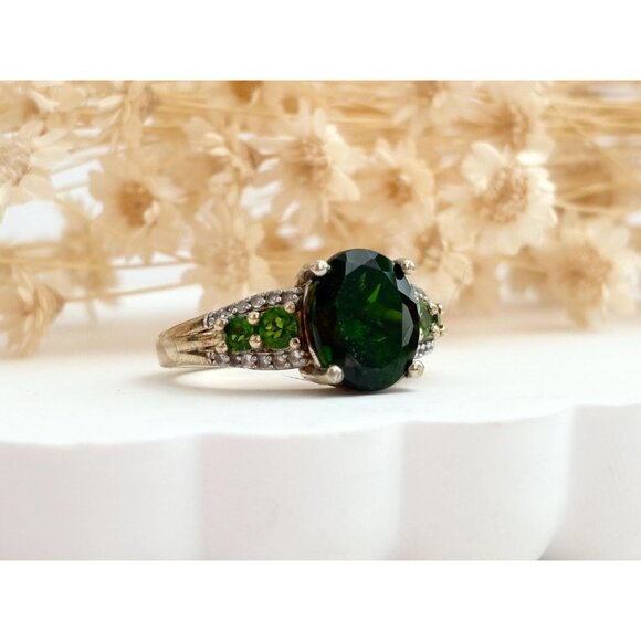 Chrome Diopside Sterling Silver Gilt (Vermeil) Gemstone Vintage Cocktail Ring 7 - Picture 6 of 10